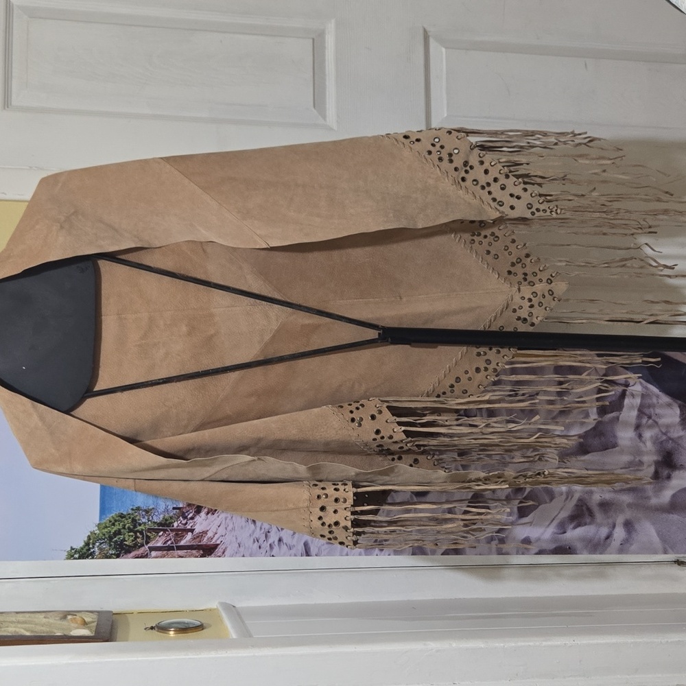 Newport News Leather Fringe and Grommet shawl